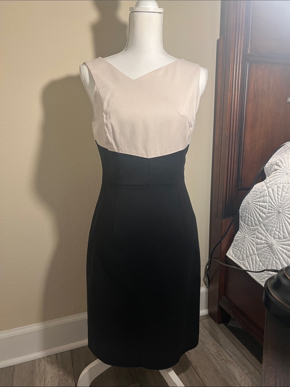 ANTONIO MELANI Two-Tone Sleeveless Midi Dress in Black & Light Taupe